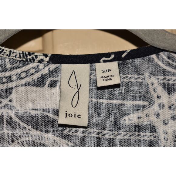 JOIE‎ $278 Navy Nautical Print Tie Front Button Down Linen Jacket Small - Picture 3 of 3